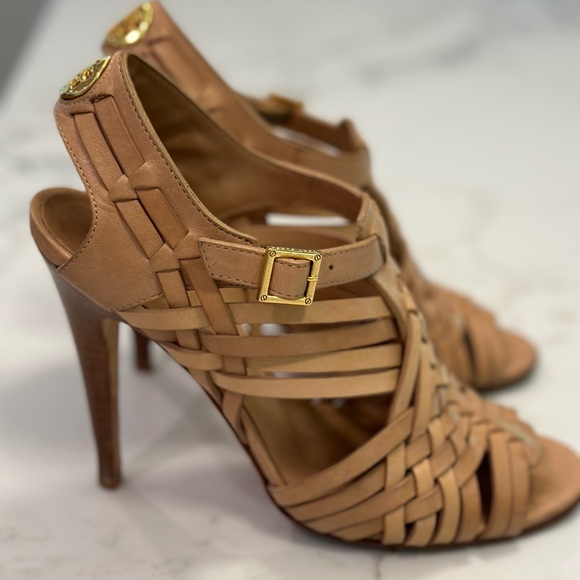 Tory Burch Nadia Huarache Sandal, Royal Tan size 6.5m Leather - Picture 6 of 6
